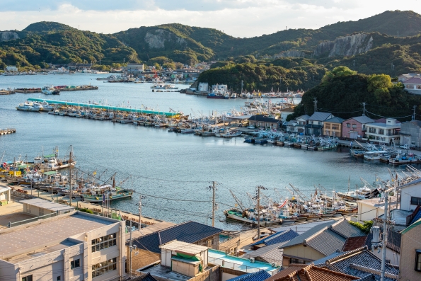 坊勢島の漁船が、見える風景。